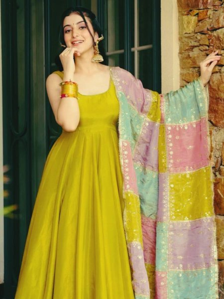 Roman Simmer Silk Palazzo Set with Gota Lace and Embroidered Dupatta Perfect for Diwali  