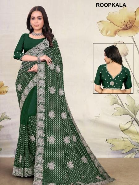 Roopkala Bridal Georgette Saree with Heavy Zari   Zarkan Hand Work     Wholesale Rate Sarees 