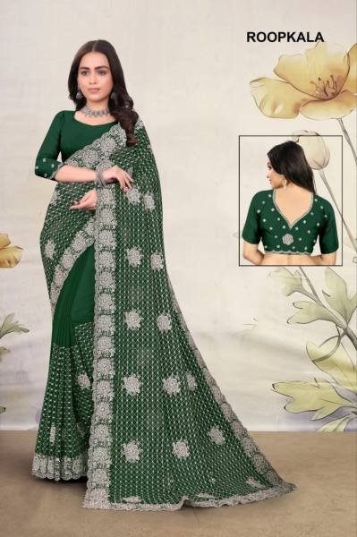 Roopkala Bridal Georgette Saree with Heavy Zari   Zarkan Hand Work     Wholesale Rate Designer Wedding Sarees Wholesale