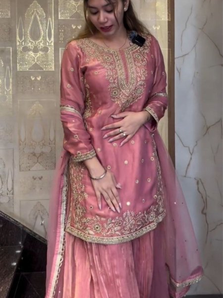Rose Blush Fancy Crash Sharara Suit with Sequin Work Perfect for Sangeet Nights  Ready To Wear Suit
