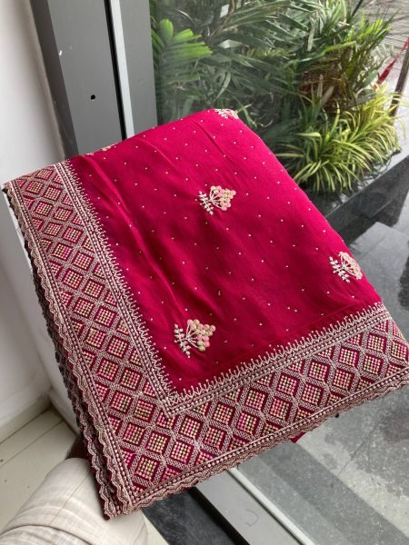 Rose Pink Star Georgette Saree with Embroidered Butta and Designer Border  Georgette Sarees Wholesale