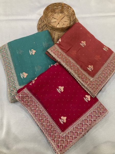 Rose Pink Star Georgette Saree with Embroidered Butta and Designer Border  Georgette Sarees Wholesale