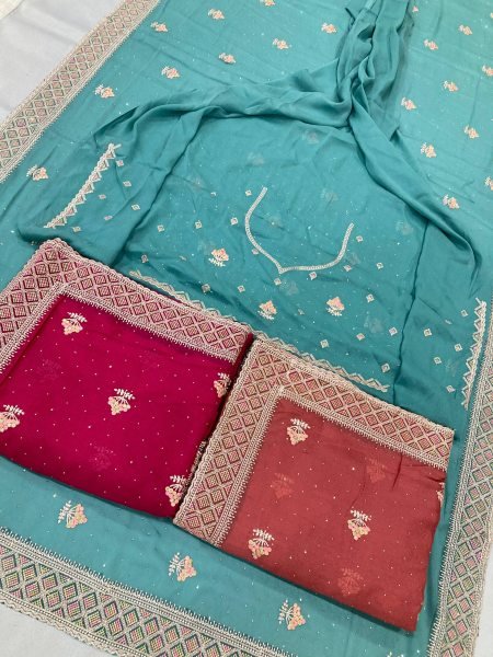 Rose Pink Star Georgette Saree with Embroidered Butta and Designer Border  Georgette Sarees Wholesale