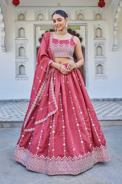Rose Red Heavy Silk Lehenga Set with Sequins &  Embroidery Made for Grand Celebrations Designer Lehenga Choli