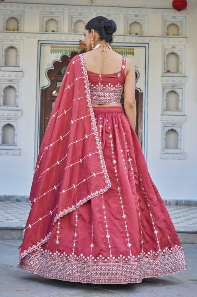 Rose Red Heavy Silk Lehenga Set with Sequins &  Embroidery Made for Grand Celebrations Designer Lehenga Choli