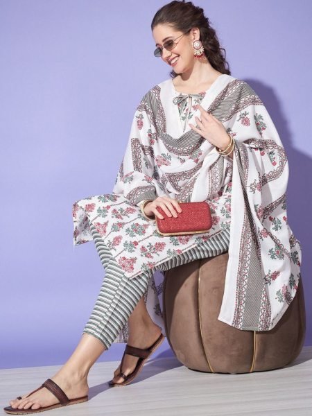 Round Nack Cotton Printed Kurti Pant Set  3 Piece Kurti Set