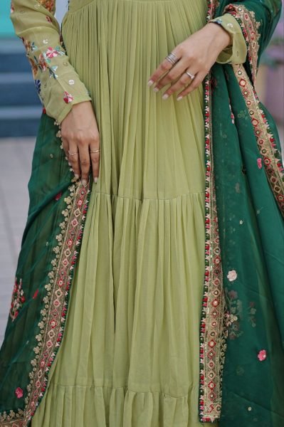 Round Neck Georgette Embroidered Gown With Dupatta  Anarkali Kurtis 