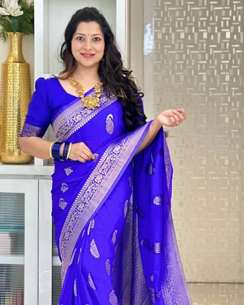Royal Blue Banarasi Soft Silk Saree with Gold Zari Weaving for Wedding Wear Banarasi Saree Wholesale