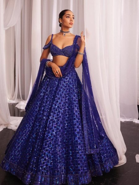 Royal Blue Butterfly Net Lehenga Choli with Dual Sequins and Jari Embroidery Bridal Wear  Lehenga