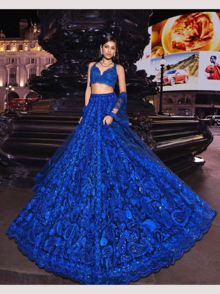 Royal Blue Color Sequence With Thread Work Lehenga Choli  Bollywood Lehenga Choli