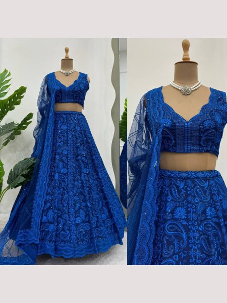 Royal Blue Color Sequence With Thread Work Lehenga Choli  Bollywood Lehenga Choli