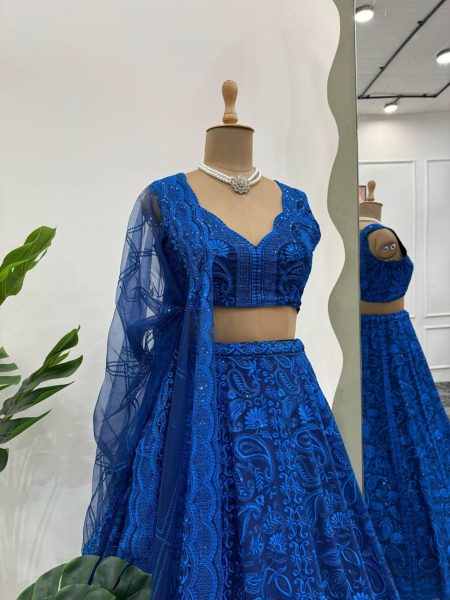 Royal Blue Color Sequence With Thread Work Lehenga Choli  Bollywood Lehenga Choli