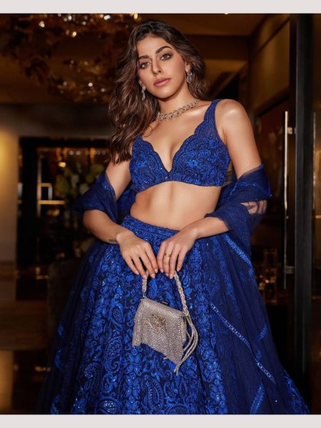 Royal Blue Color Sequence With Thread Work Lehenga Choli  Bollywood Lehenga Choli