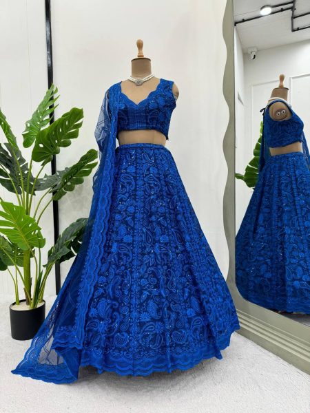 Royal Blue Color Sequence With Thread Work Lehenga Choli  Bollywood Lehenga Choli