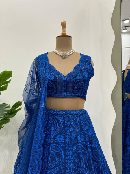 Royal Blue Color Sequence With Thread Work Lehenga Choli  Bollywood Lehenga Choli