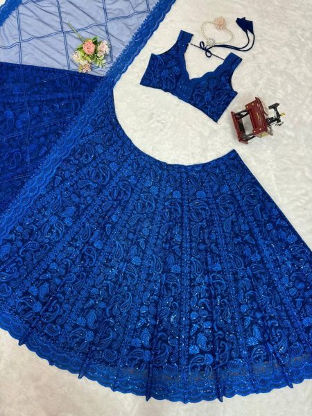 Royal Blue Color Sequence With Thread Work Lehenga Choli  Bollywood Lehenga Choli