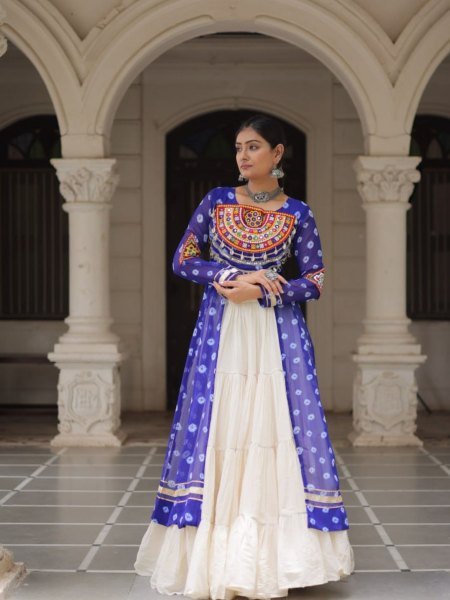 Royal Blue Cotton Kurti with Handwork Mirror Lehenga Elegant Combo for Navratri Celebrations Shop by Occasion