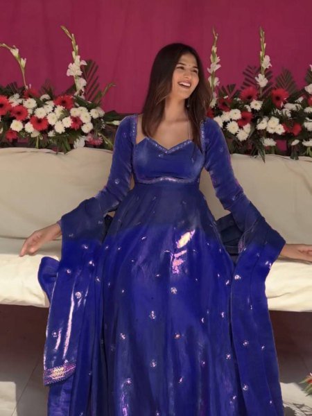 Royal Blue Fendy Silk Thread with Sequnce Anarkali with Matching Pant and Dupatta  for Exporters   Plus Size Kurti / Gown