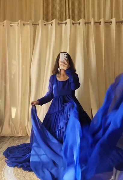 Royal Blue Georgette Round Nack Gown With Dupatta Kurti With Dupatta Wholesale