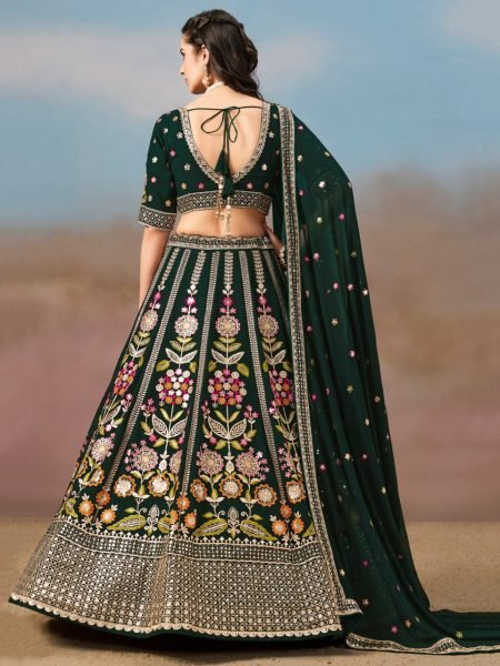 Bloom Green Georgette Bridal Lehenga with Multi Thread Embroidery for Mehendi Function Bridal Lehenga Choli