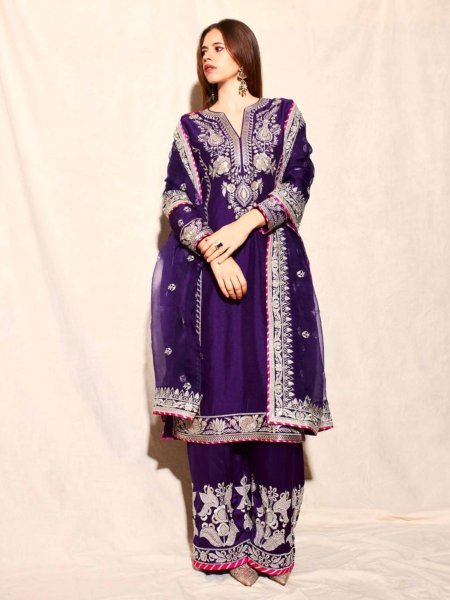 Royal Elegance Deep Purple Premium Chinon Kurta Palazzo Set Ready to Wear Hot Selling Heavy Sequence Suit 