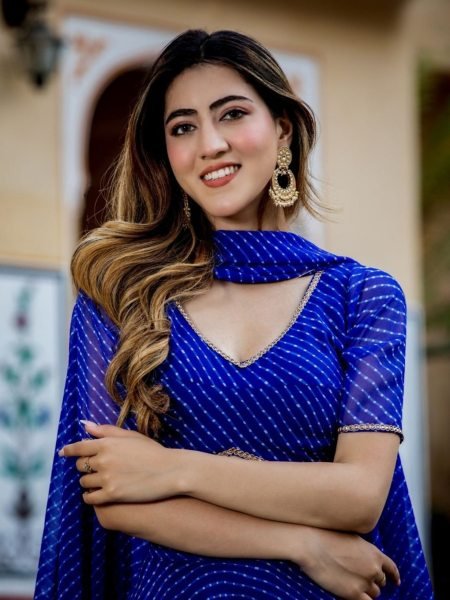 Royal Export Presenting Blue Color Georegtte Lehenga Choli With Leheriya Print  Designer Lehenga Choli