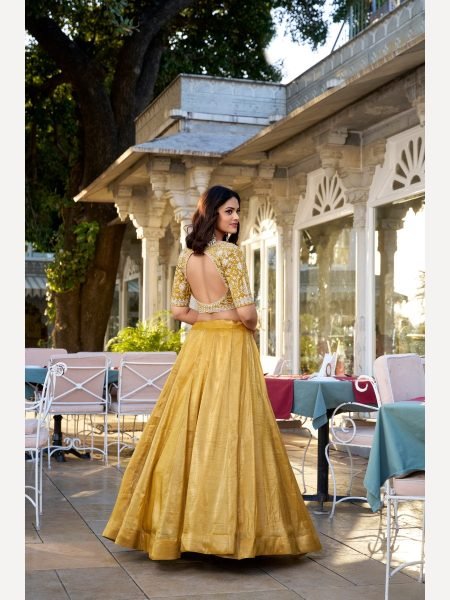 Royal Export Presenting Golden Lehenga Choli with Sequence and Embroidery work Designer Lehenga Choli