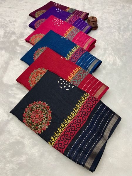 Royal Export Top Selling Kalamkari Print Dola Silk Saree 