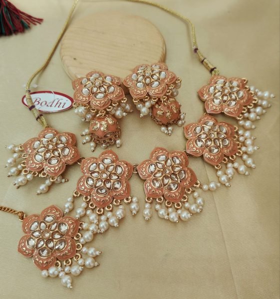 Royal Meenakari Choker Set with Jhumki   Tikka Perfect for Brides Glam Fashion Accessories Wholesale