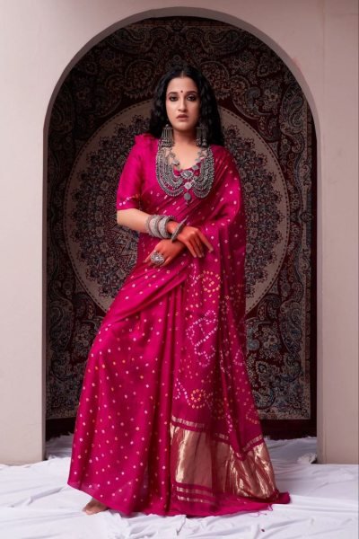 Royal Navy Blue Gaji Silk Bandhani Saree with Gota Patti Festive Must Have Bandhej Sarees Wholesale