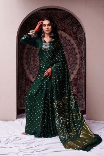Royal Navy Blue Gaji Silk Bandhani Saree with Gota Patti Festive Must Have Bandhej Sarees Wholesale