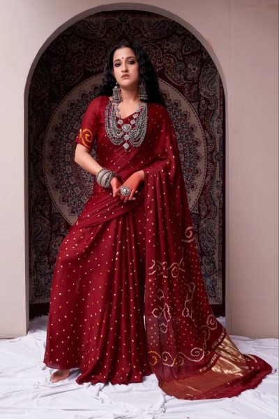 Royal Navy Blue Gaji Silk Bandhani Saree with Gota Patti Festive Must Have Bandhej Sarees Wholesale