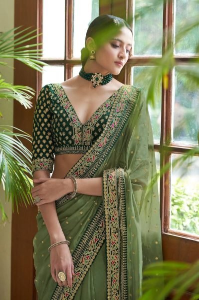 Royal Organza Embroidered Saree with Designer Butti   Lace Border Banglory Silk Festive Wear Textile Exporters Surat Organza Sarees Wholesale
