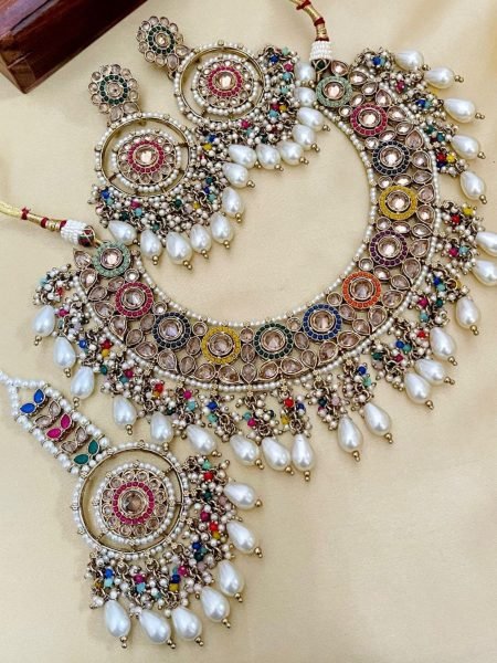 Royal Pakistani Reverse Stone Choker Set with Tikka &  Earrings Perfect for Nikkah 