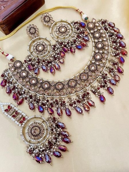 Royal Pakistani Reverse Stone Choker Set with Tikka &  Earrings Perfect for Nikkah Fashion Accessories Wholesale