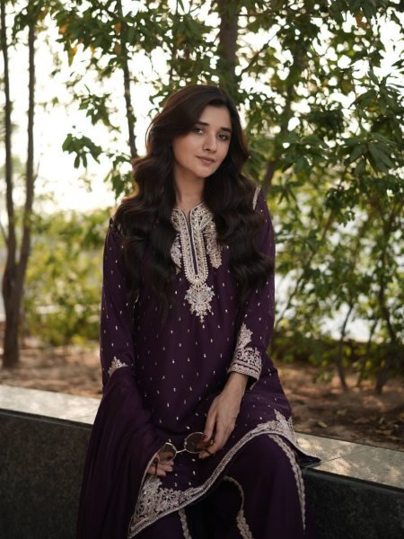 Royal Plum Georgette Palazzo Suit with Sequin and Codding Work Best for Wedding Evenings  Ready To Wear Collection