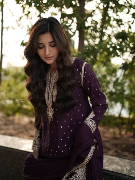 Royal Plum Georgette Palazzo Suit with Sequin and Codding Work Best for Wedding Evenings  Ready To Wear Collection