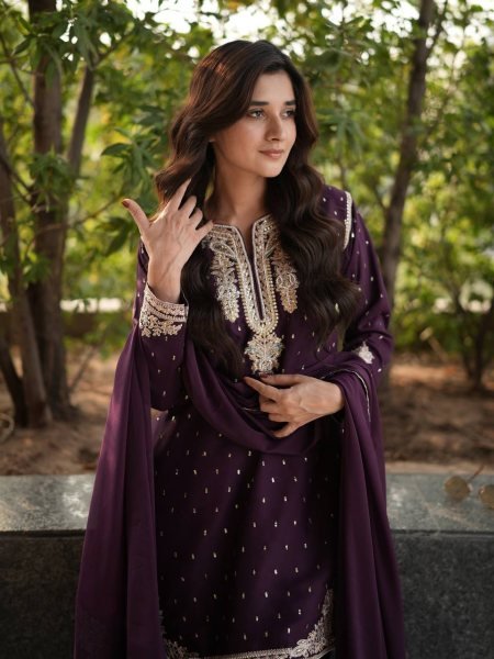 Royal Plum Georgette Palazzo Suit with Sequin and Codding Work Best for Wedding Evenings  Ready To Wear Collection