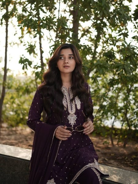 Royal Plum Georgette Palazzo Suit with Sequin and Codding Work Best for Wedding Evenings  Ready To Wear Collection