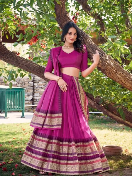 Royal Pure Chanderi Half Saree Lehenga Choli Set Zari Weaving Border Party Ready Look Half Saree Lehenga