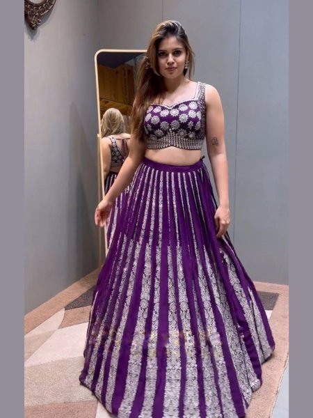 Royal Purple Chinnon Lehenga with Silver Embroidery Wedding Ready Elegance