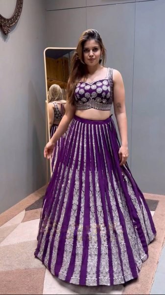 Royal Purple Chinnon Lehenga with Silver Embroidery Wedding Ready Elegance Designer Lehenga Choli