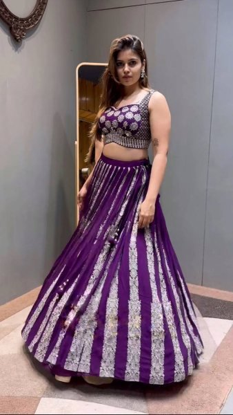 Royal Purple Chinnon Lehenga with Silver Embroidery Wedding Ready Elegance Designer Lehenga Choli