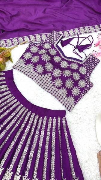 Royal Purple Chinnon Lehenga with Silver Embroidery Wedding Ready Elegance Designer Lehenga Choli