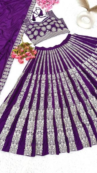 Royal Purple Chinnon Lehenga with Silver Embroidery Wedding Ready Elegance Designer Lehenga Choli