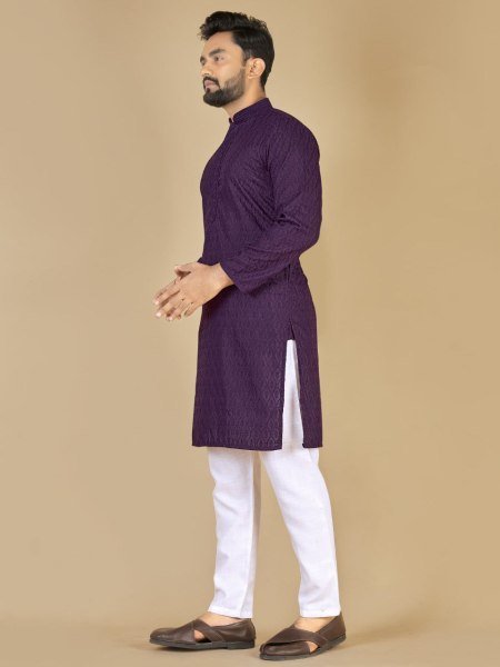 Royal Purple Cotton Kurta with Self Embroidery Festive Wear for Resellers  Kurta Pajama Wholesale