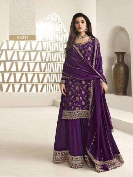 Royal Purple Palazzo Suit Zari Work Elegance for Modern Ethnic Style 