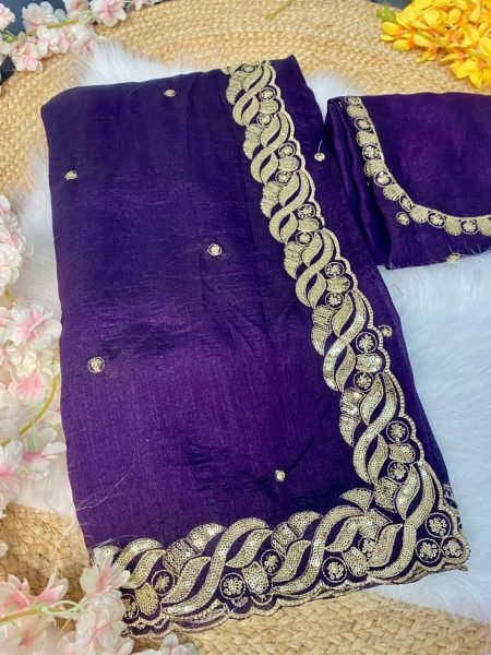 Royal Purple Silk Saree with Sequin Zari  & Cutwork Wedding Ready Elegance Designer Wedding Sarees Wholesale