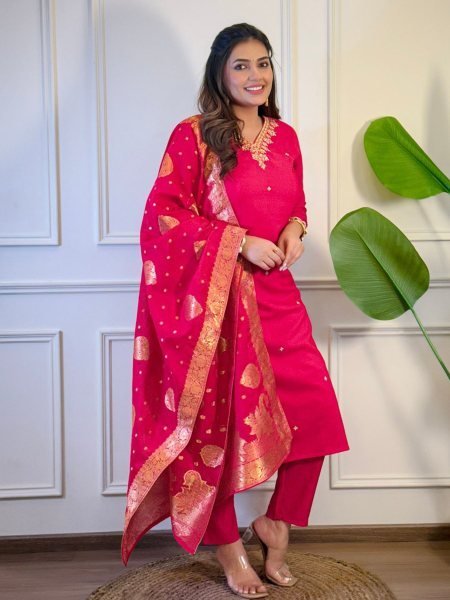 Royal Rani Viscose Kurti Set Embroidered Elegance with Jacquard Dupatta 3 Piece Kurti Set