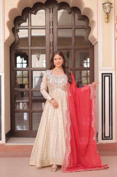 Royal Red Anarkali Gown with Bandhani Touch Pearl Party Look Anarkali Kurtis 